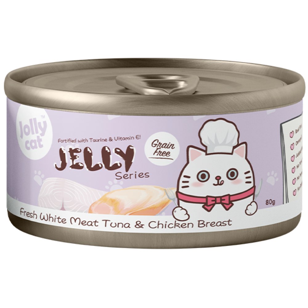 Jollycat Fresh White Meat Tuna & Chicken Breast In Jelly Grain-Free Canned Cat Food 80g