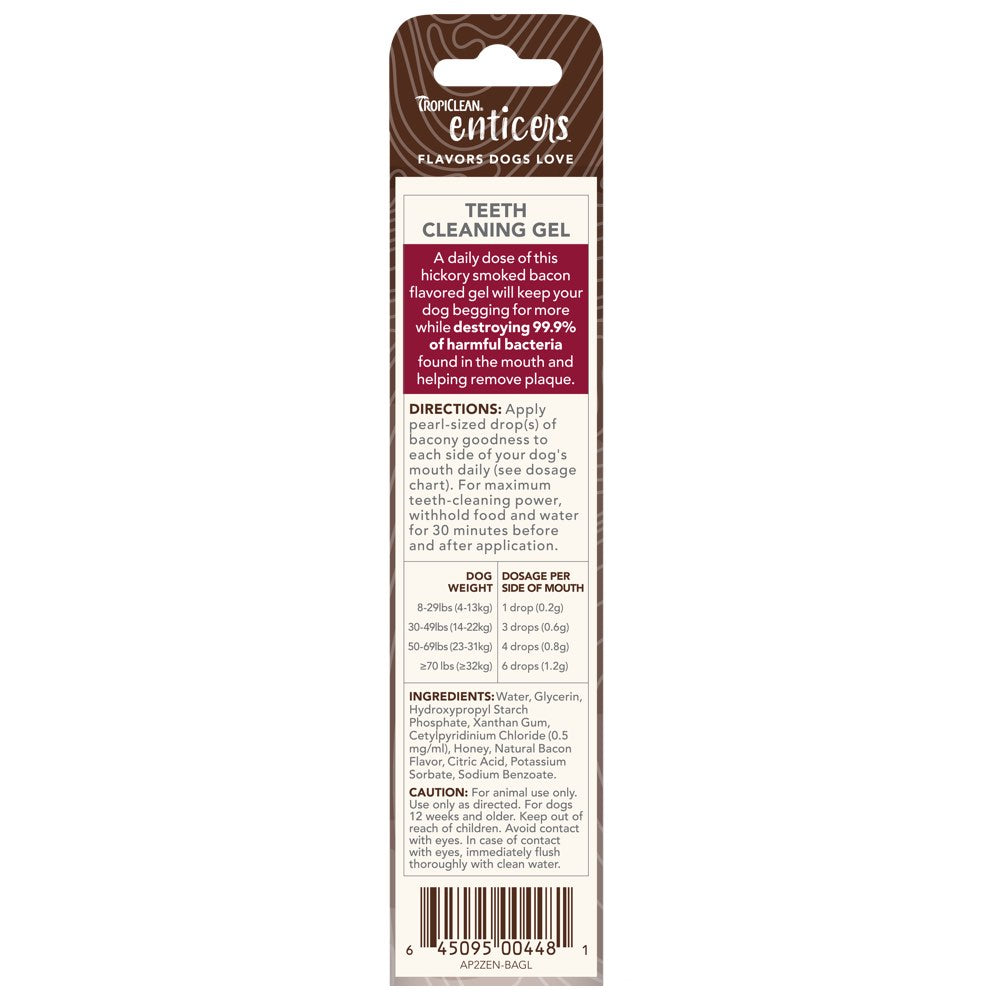 15% OFF: Tropiclean Enticers Hickory Smoked Bacon Flavor Teeth Cleaning Gel For Dogs 2oz